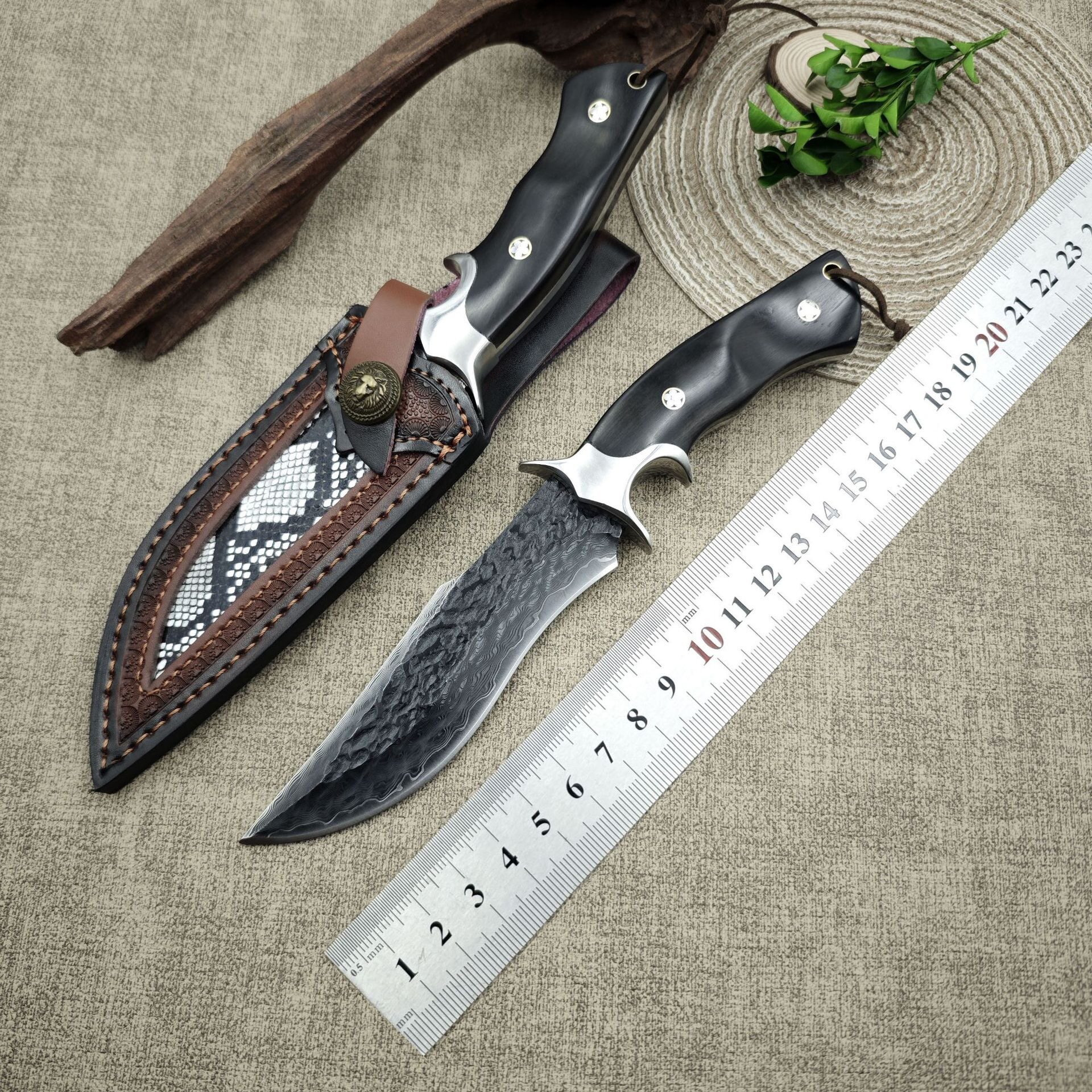 户外刀具大马士革钢手工锻打小刀多功能刀