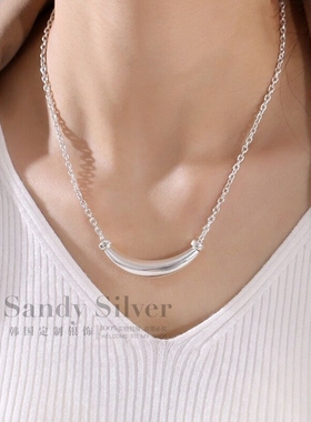 925纯银极简弯管短款锁骨项链女