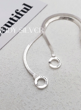 925纯银蛇骨链女双环扣项链