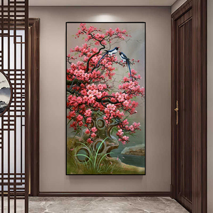 喜上眉梢十字绣2025新款玄关走廊花鸟图大格满绣手工刺绣线绣客厅