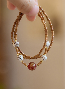 寺庙同款楠红一梦竹节橄榄核手串星月菩提红玛瑙心经三圈多宝手链