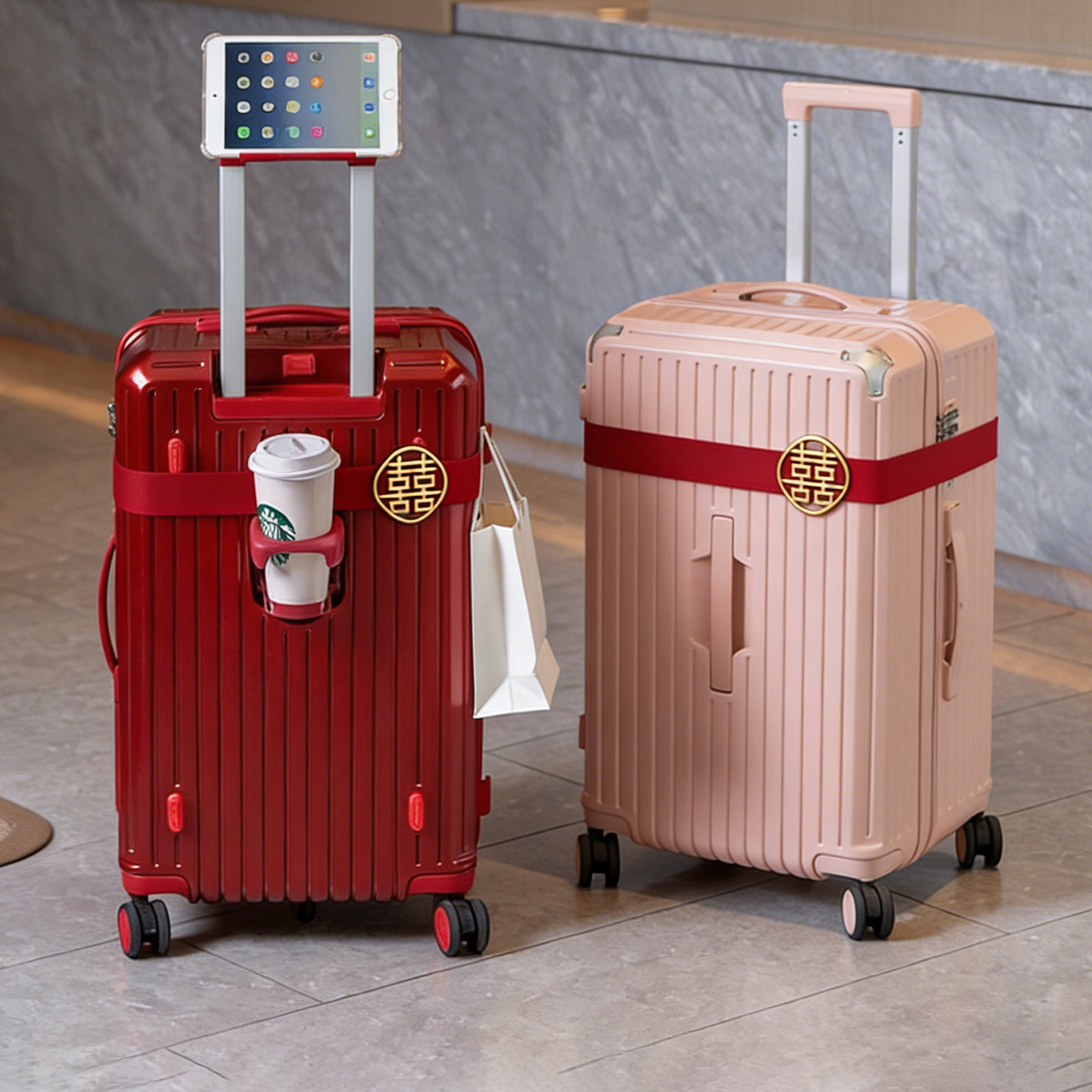 袋鼠红色行李箱结婚陪嫁用女方婚嫁24寸拉杆密码旅行皮箱子红20