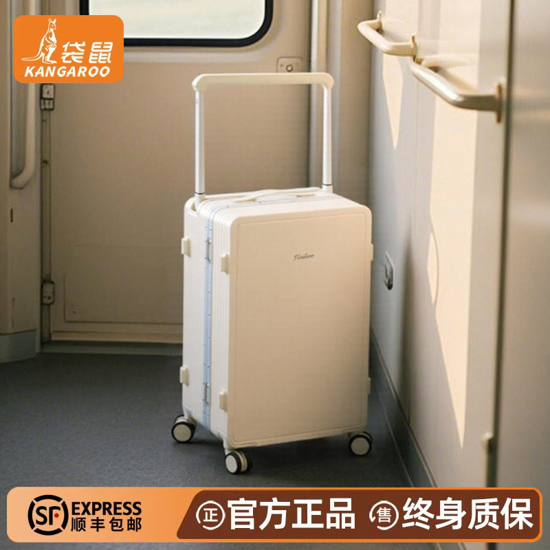 袋鼠行李箱女生高颜值2026新款高级20寸可登机宽拉杆旅行密码皮箱
