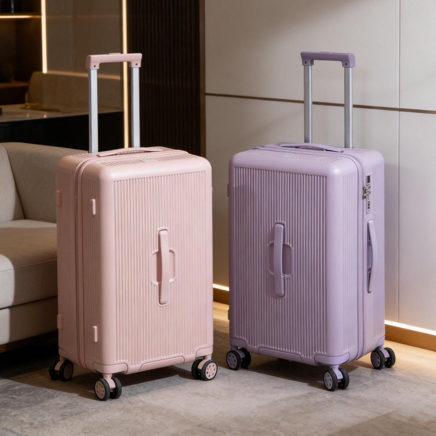 袋鼠紫色行李箱拉杆箱结实耐用加厚pc材质拉链款24寸密码旅行26女