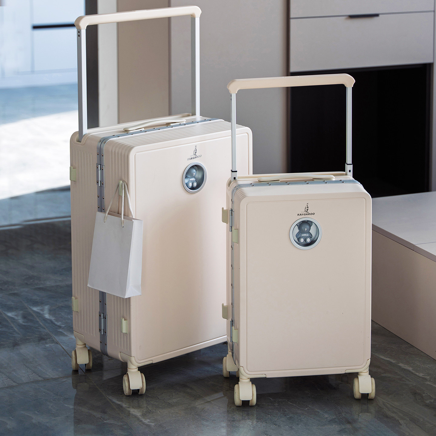 袋鼠宽拉杆旅行箱20寸登机行李箱可上飞机结实耐用2026新款密码箱