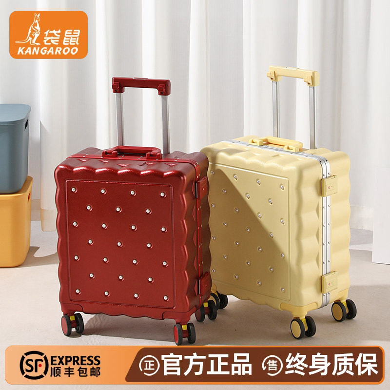 袋鼠红色行李箱结婚陪嫁小型登机18寸拉杆密码旅行小皮箱子20红喜