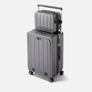 袋鼠前开口行李箱24寸结实耐用pc材质拉链宽拉杆旅行子母箱子男生