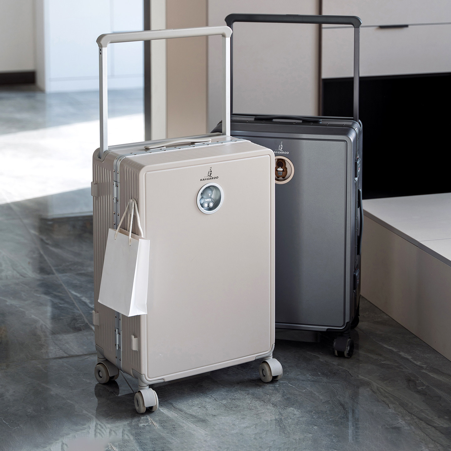 袋鼠宽拉杆铝框行李箱男生结实耐用加厚静音轮可坐24寸拉杆旅行26