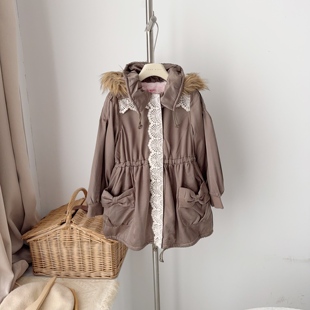 日单纯原MP钢琴秋冬款女童缎面棉服外套羊羔绒内里柔软保暖舒适