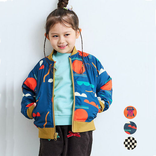 纯原日单MARKEYS新款女童两面穿棒球领棉服棉袄毛绒里冬上衣外套