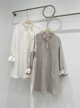 原单女童衬衫白色T恤春秋打底衫长袖雪纺上衣基础简约休闲棉T