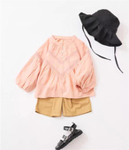 女童春季 穿棉上衣内搭衬衫 新款 灯笼袖 裙 薄款 日单森系小清新衬衫