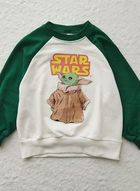 日单纯尾MY LITTIE WONDE插肩袖毛圈拼色卫衣宽松舒适