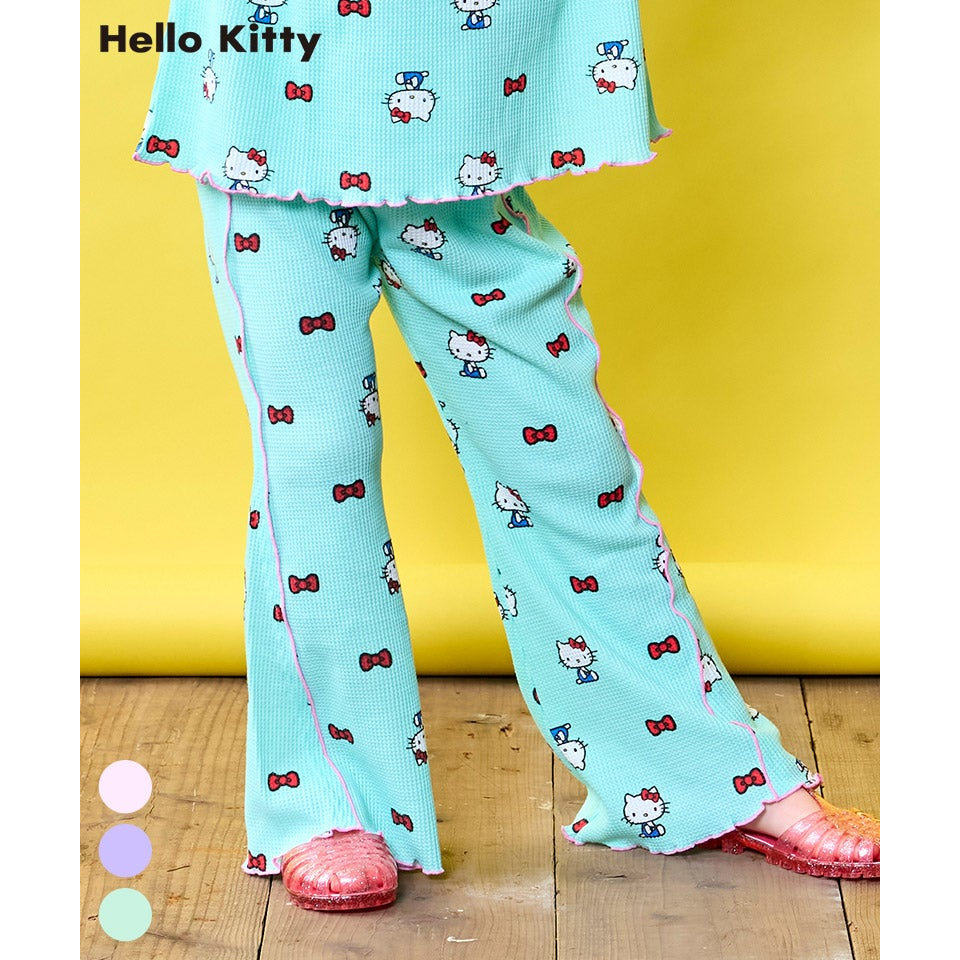 纯原日单马牌Markeys卡通Hello Kitty联名款春夏薄款华夫格喇叭裤