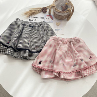 日单mezzopiano裤裙女童钩织小心蝴蝶结刺绣洋气春秋蛋糕裙波浪纹