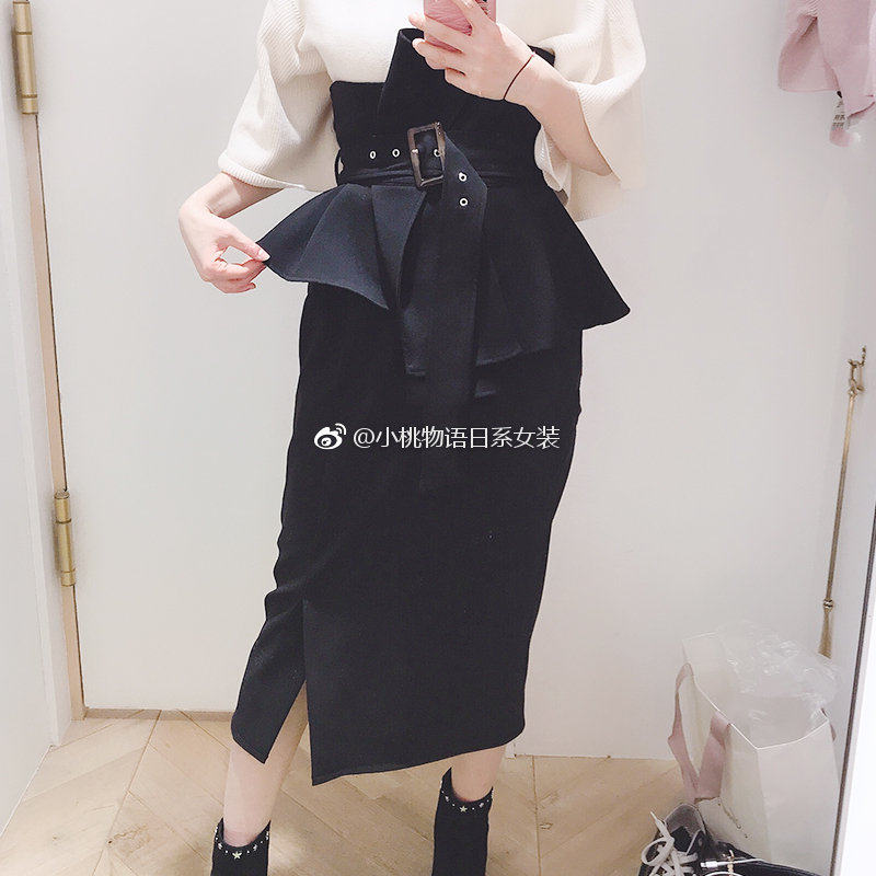 LB-S家2019春夏新品高腰荷叶边系带腰带收腰开叉半身裙SWFS191133在类目 女装/女士精品, 半身裙中 - 来自Buy2taobao.com提供专业的淘宝代购服务
