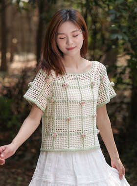 毛儿手作 蔷薇钩花罩衫材料包 钩针手工编织diy制作 萌动