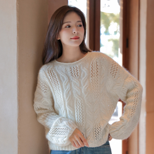 棒针手工编织 毛儿手作 毛衣材料包 圆领蝙蝠袖 浅秋时空胶囊 沁蓝