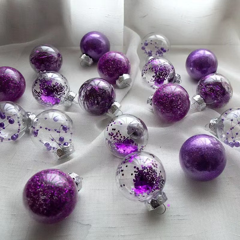 圣诞球圣诞树装饰吊球羽毛透明