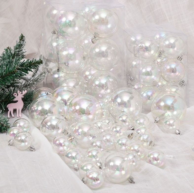 七彩透明球节日装饰圣诞球圣诞节装饰品圣诞树装饰吊球塑料透明球