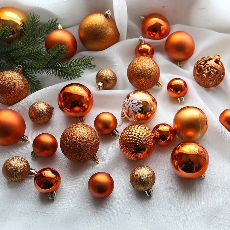 古铜色橘色浅橘色圣诞球装饰球4cm-10cm哑光亮光球圣诞树咖啡金