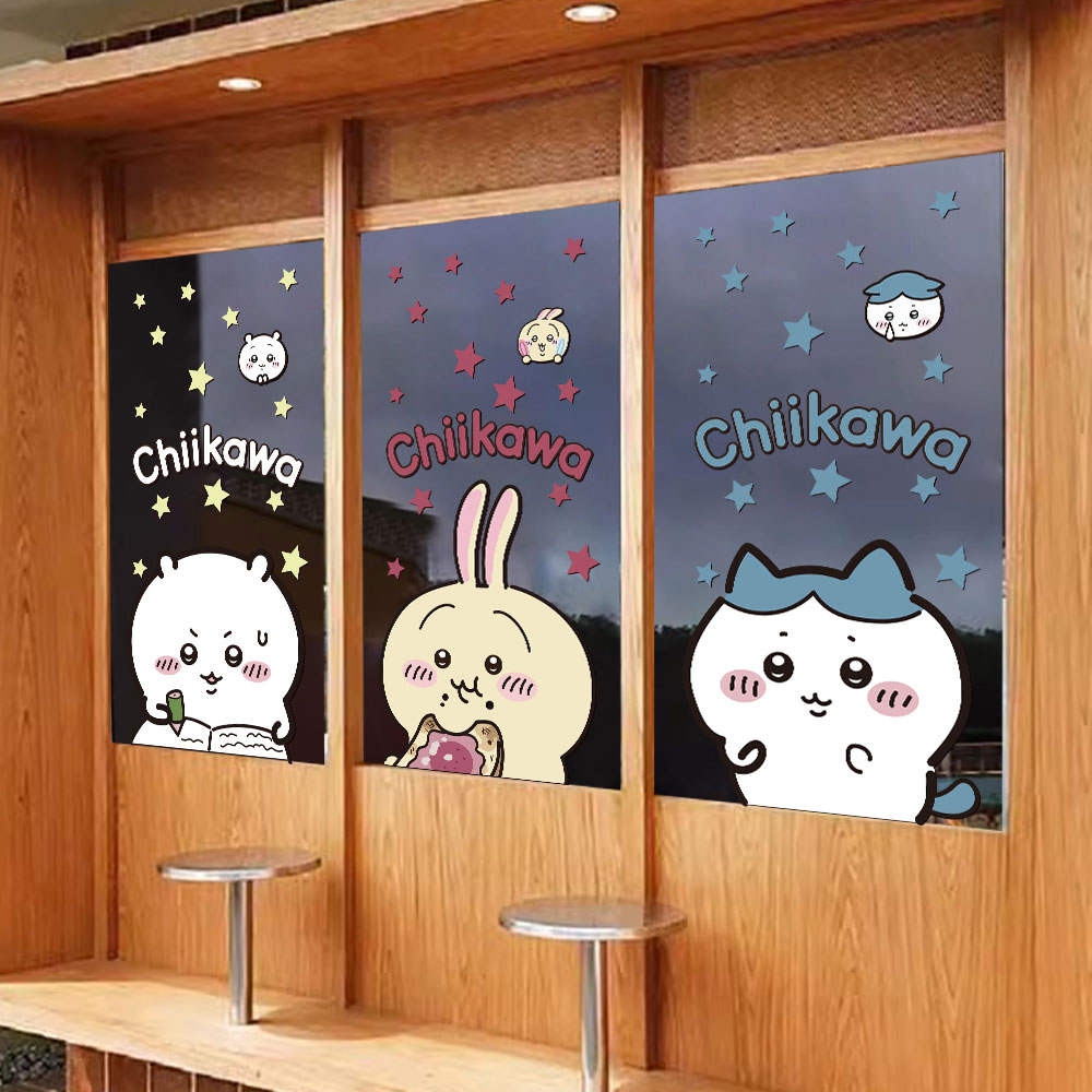 吉伊卡哇chiikawa玻璃门贴纸卡通可爱乌萨奇小八吉伊装饰静电贴画