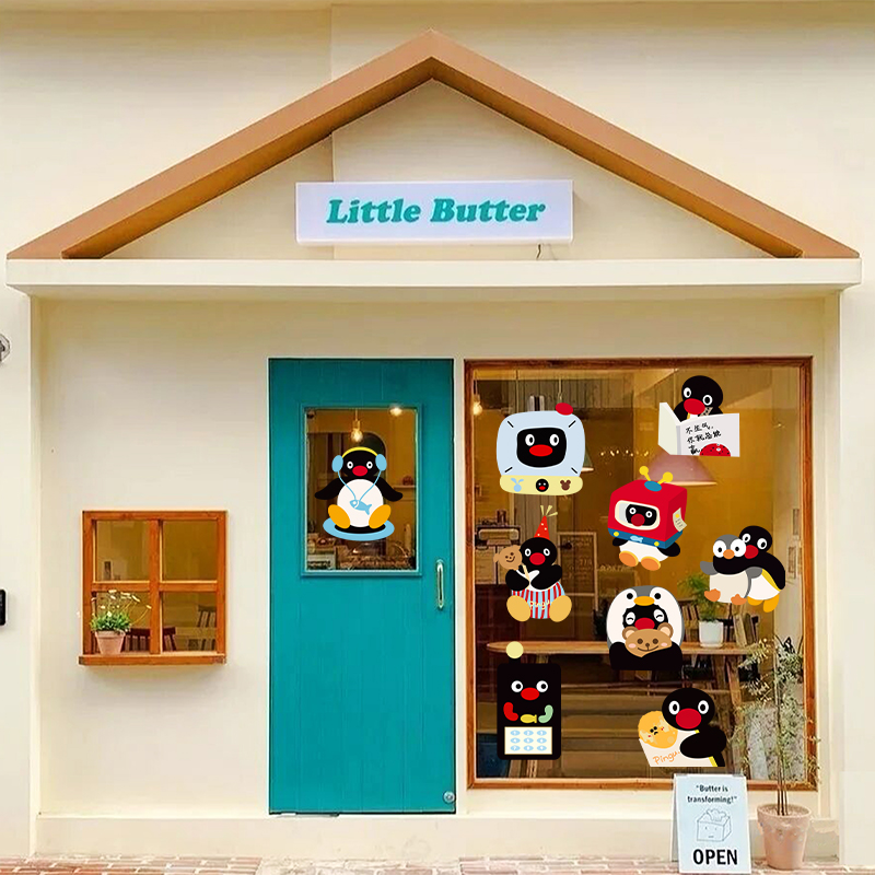 ins卡通橱窗装饰窗户玻璃贴纸可爱小企鹅静电窗贴画墙面装饰贴画