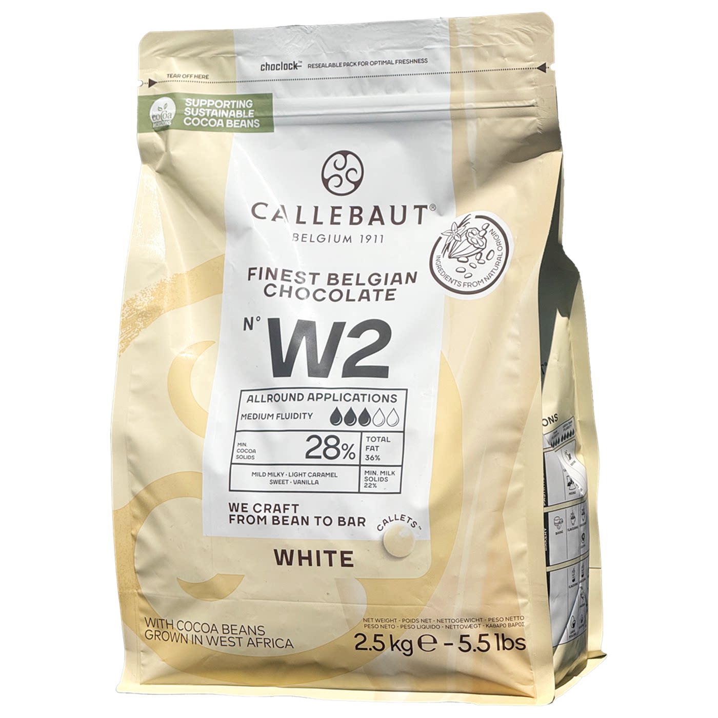 嘉利宝比利时进口28%白巧克力豆币纯可可脂烘焙用Diy原料2.5kg