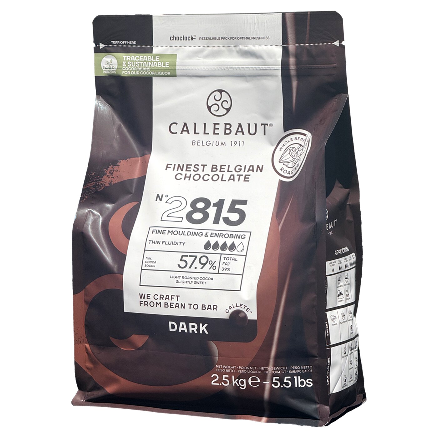 嘉利宝57.9%黑巧克力币2.5kg 比利时巧克力可可西点慕斯装饰烘焙