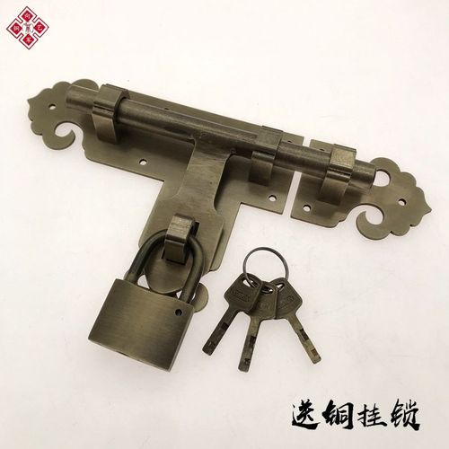 门栓明装插销中式仿古纯铜大门锁扣复古左右木门闩门扣门销子包邮