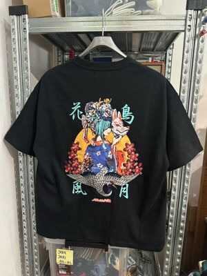 日本订单 中性款休日少女和风刺绣印花短袖T恤 全棉 M 胸围114