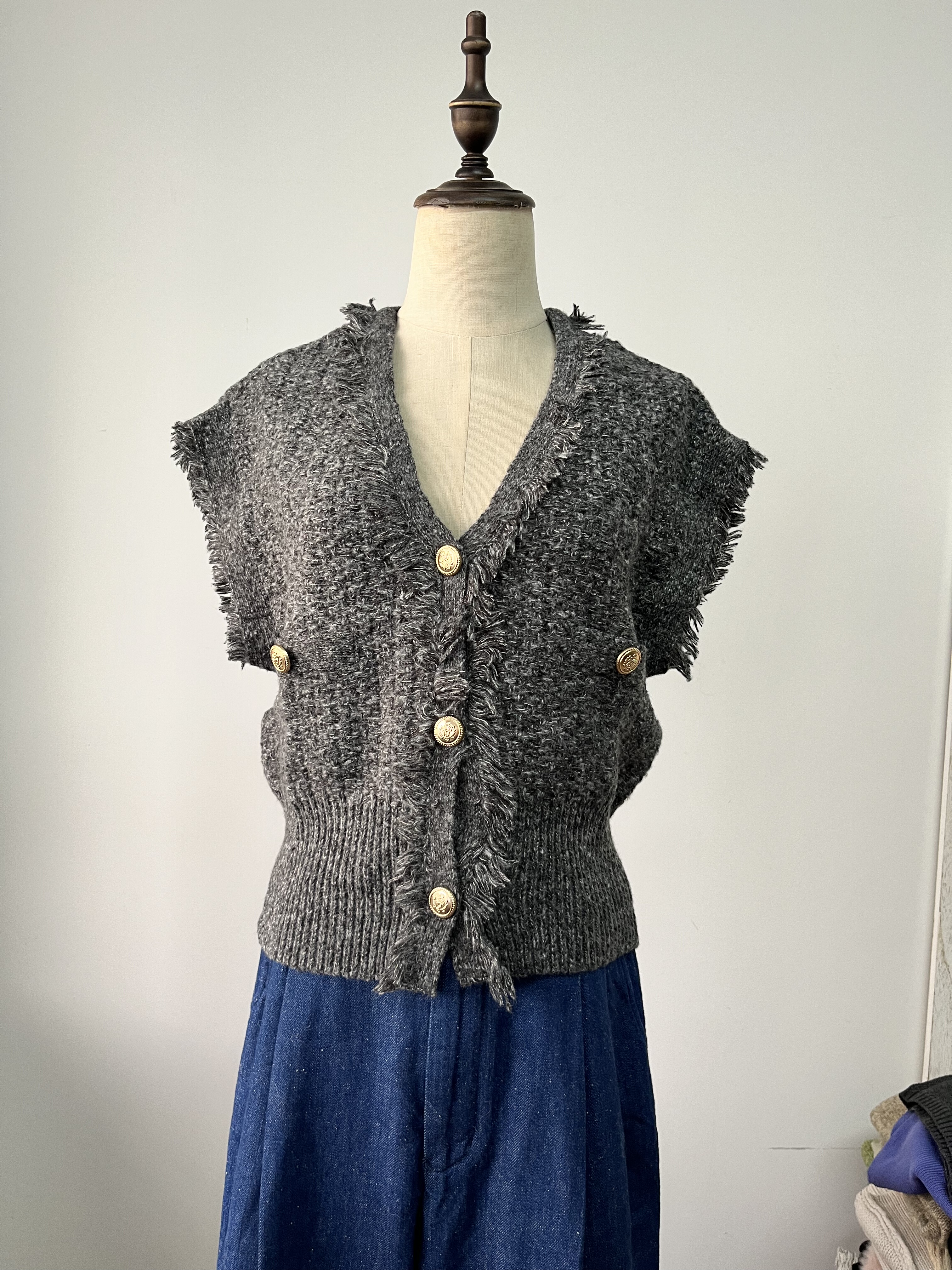 不退换 纯原日单女式针织马甲 M 胸围94 衣长51