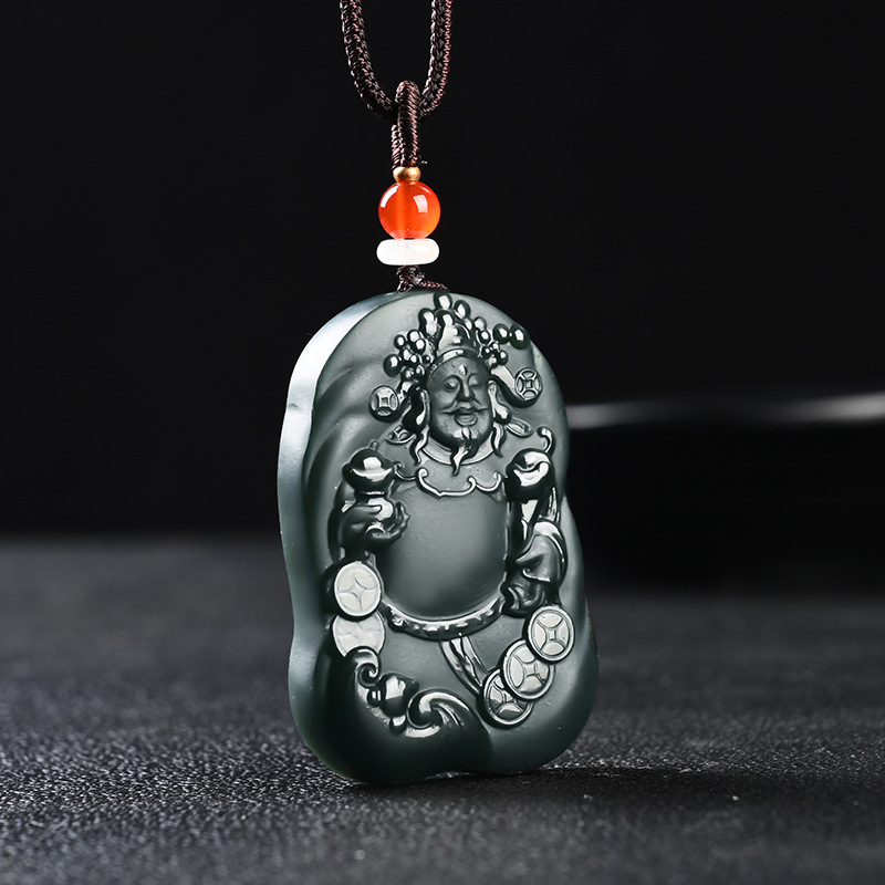 玉石新疆和田玉青玉吊坠细山料财神到挂件玉牌送证书多款