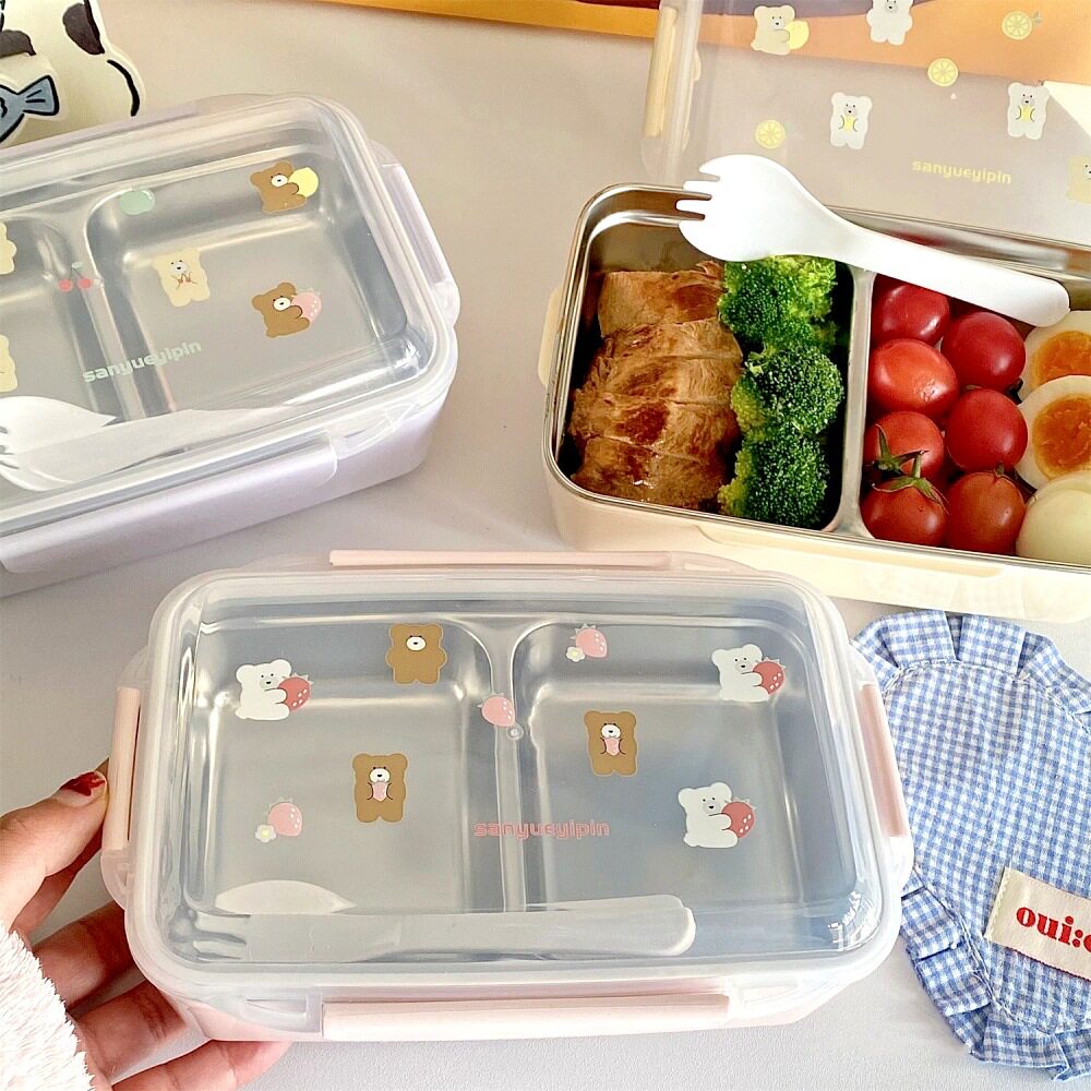 高颜值饭盒可爱萌趣不锈钢学生便当盒简约双层保温分隔便携网红款
