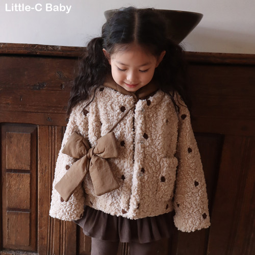 超好看！韩国女童25秋冬新款波点加厚羊羔绒棉服+马甲三件套保暖