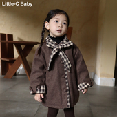 夹棉加厚中长款 格子宝宝外套棉袄洋气公主 呢大衣韩国女童2026春装