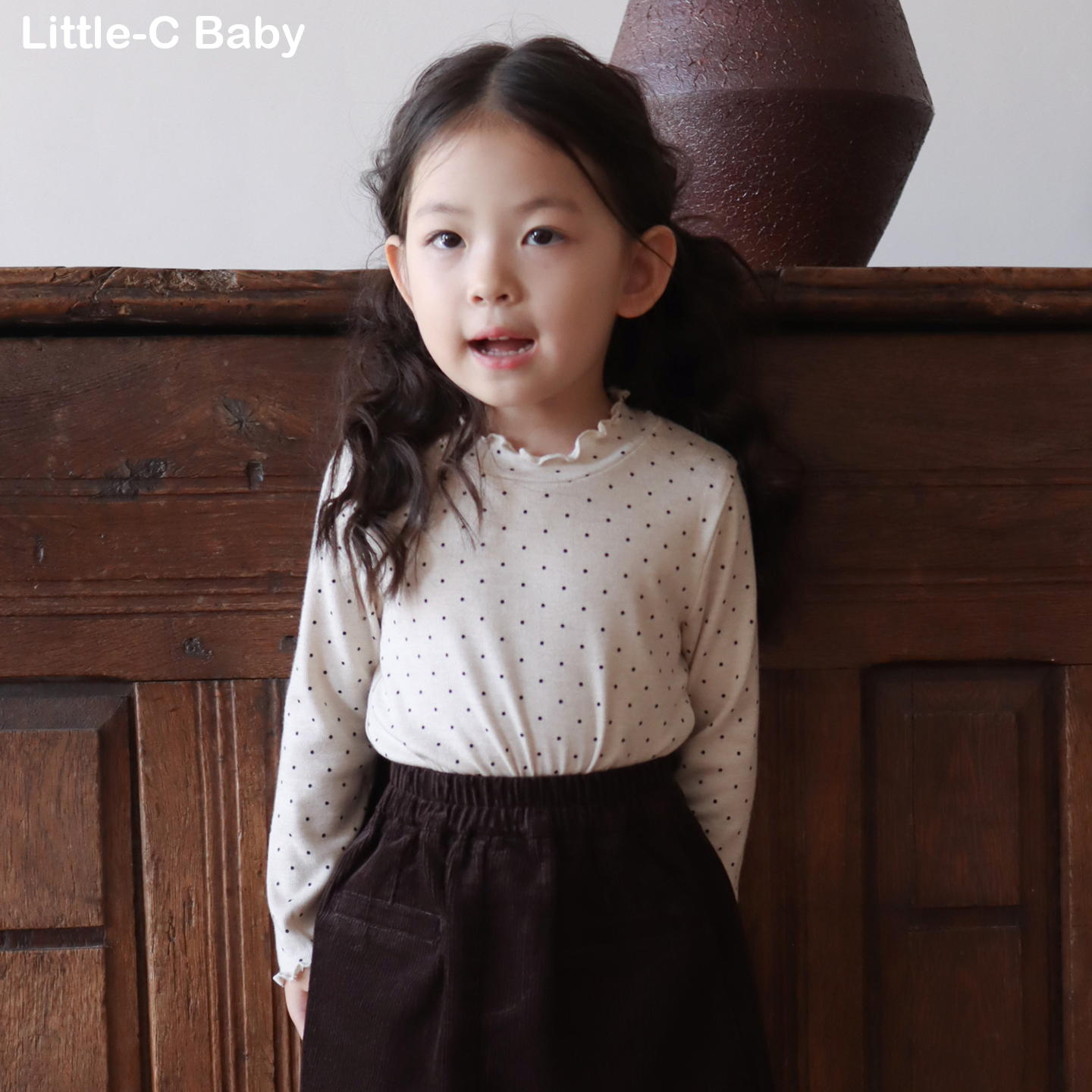 韩系小波点~女童2025秋季新款长袖木耳边打底衫宝宝软糯纯棉内搭
