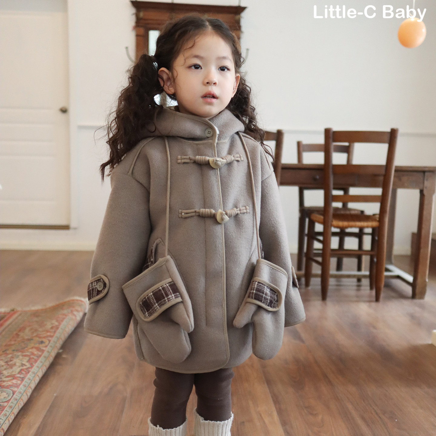 经典韩系灰咖！韩国女童2026春装新款中长棉服加厚棉袄保暖大衣