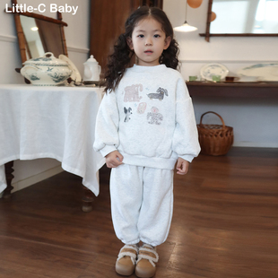 加绒卫衣套装！韩国女童2026春装新款纯棉加绒卫衣+卫裤休闲套装