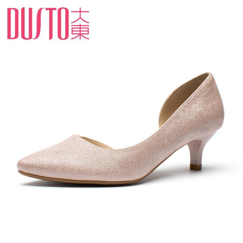 DUSTO/大東2017春季新款韓版尖頭中跟細跟淺口女鞋單鞋DW17C1033A