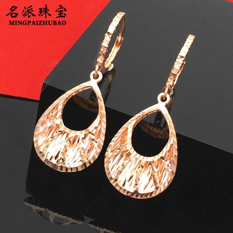 洲里名派珠宝14K彩金俄罗斯585玫瑰金新品拉丝镂空水滴紫金耳环女