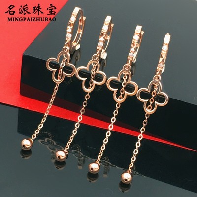 俄罗斯紫金四叶草新款潮流苏耳环