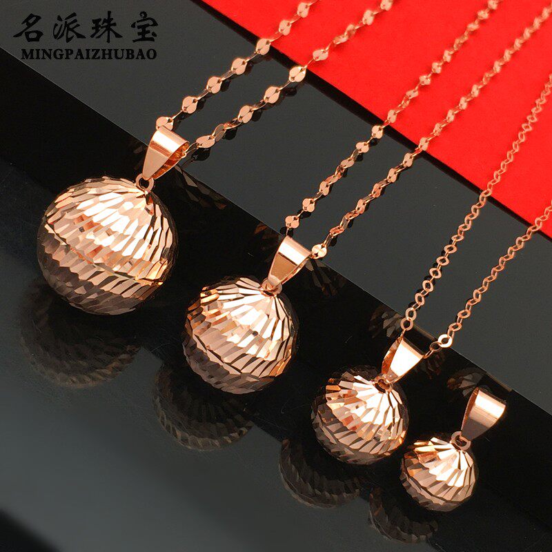 新品俄罗斯585紫金转运珠经典车花圆球吊坠时尚玫瑰金女纯14k彩金