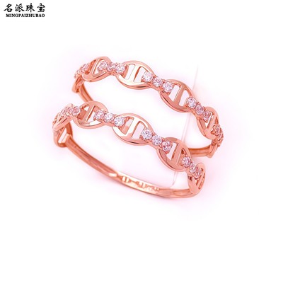 俄罗斯585彩金猪鼻子锆石款戒指