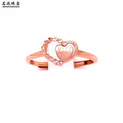 俄罗斯585彩金双桃心活口款戒指