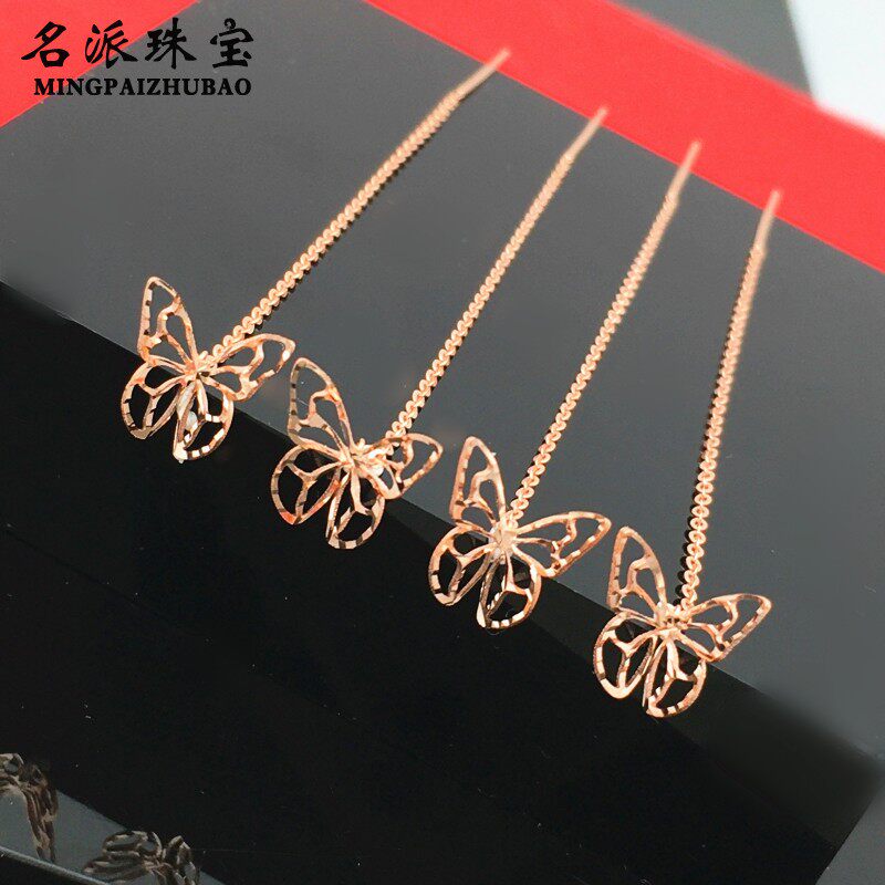 满洲里名派珠宝新品14K彩金俄罗斯585紫金耳环镂空立体蝴蝶耳线女