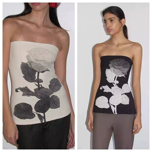 paloma wool修身百搭性感弹力显度针织弹力抹胸玫瑰打底上衣女秋