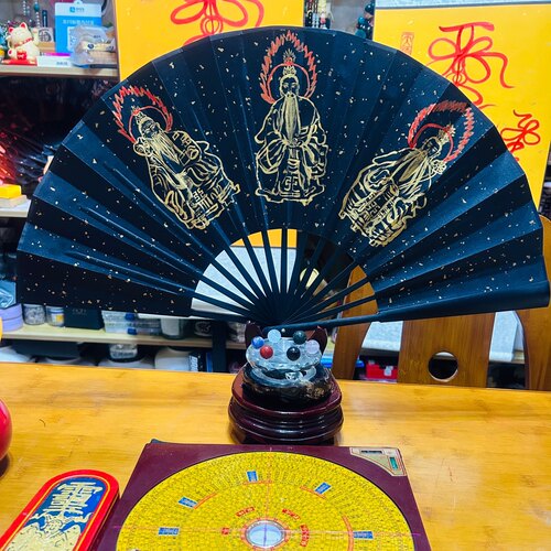 全部手绘道文化三清法扇10寸双面绢布折扇国风创意摆件扇子镇挡