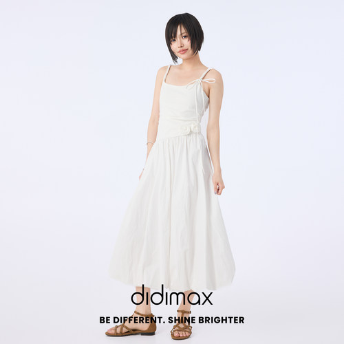 didimax夏季新款吊带白色连衣裙 玫瑰立体无袖A字裙 花苞X78865