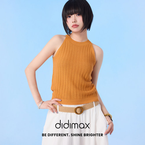didimax夏季新款橙色修身型针织套头无袖背心挂脖毛针织衫X28745